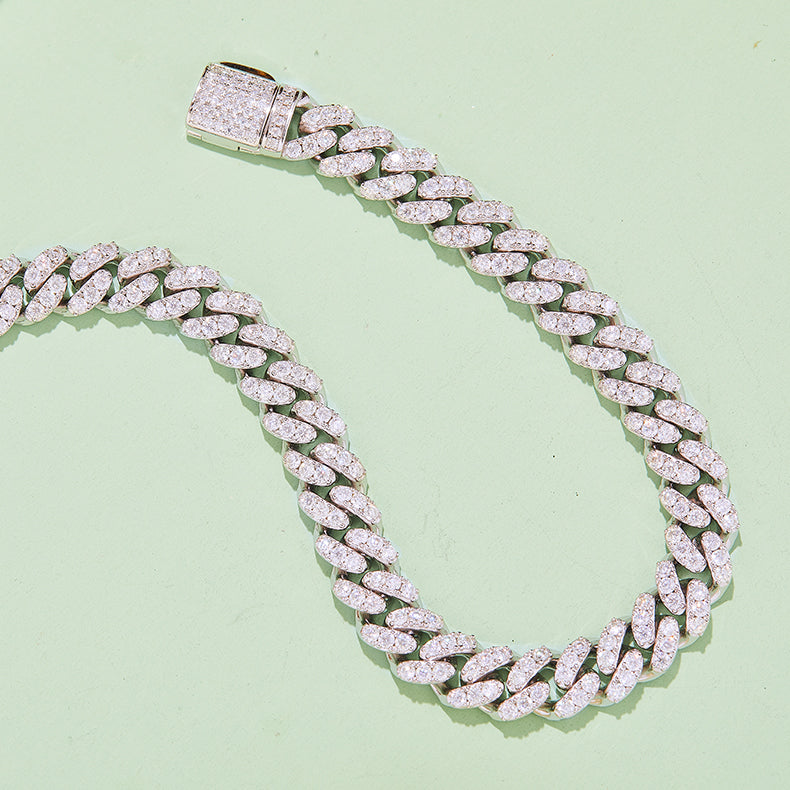 6mm Moissanite Cuban Link Chain – Full Round VVS Moissanite, 925 Sterling Silver