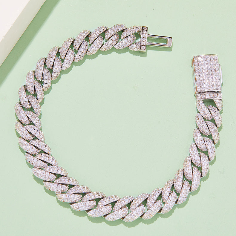 Men's Classic 10mm Cuban Link Bracelet with Full Round VVS Moissanite – 925 Sterling Silver