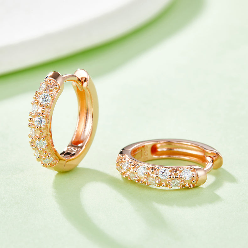 18kt Gold Plated 0.27ct S925 Sterling Silver Half Pave Double-Row Moissanite Hoop Earrings