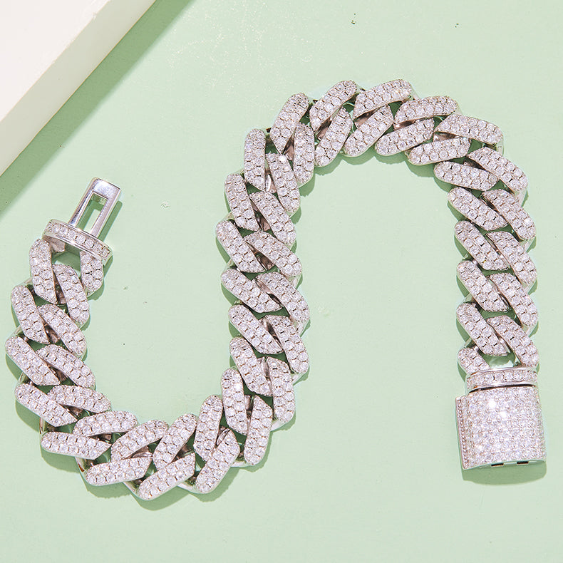14mm Moissanite Cuban Link Chain – Full Round VVS Moissanite, 925 Sterling Silver
