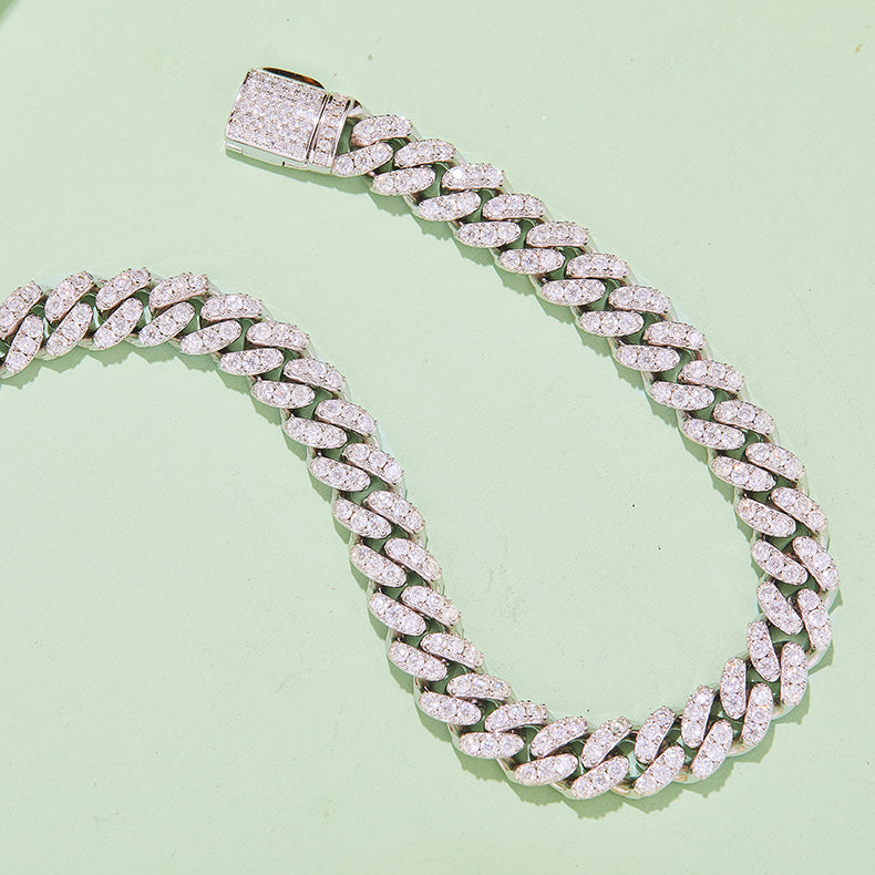 8mm Moissanite Cuban Link Chain – Full Round VVS Moissanite, 925 Sterling Silver