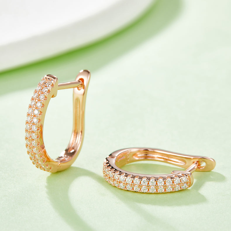 Double-Row Half Hoop Earrings in S925 Silver with Moissanite