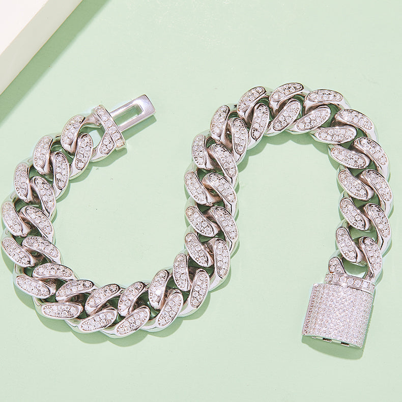12mm Moissanite Cuban Link Chain – Full Round VVS Moissanite, 925 Sterling Silver
