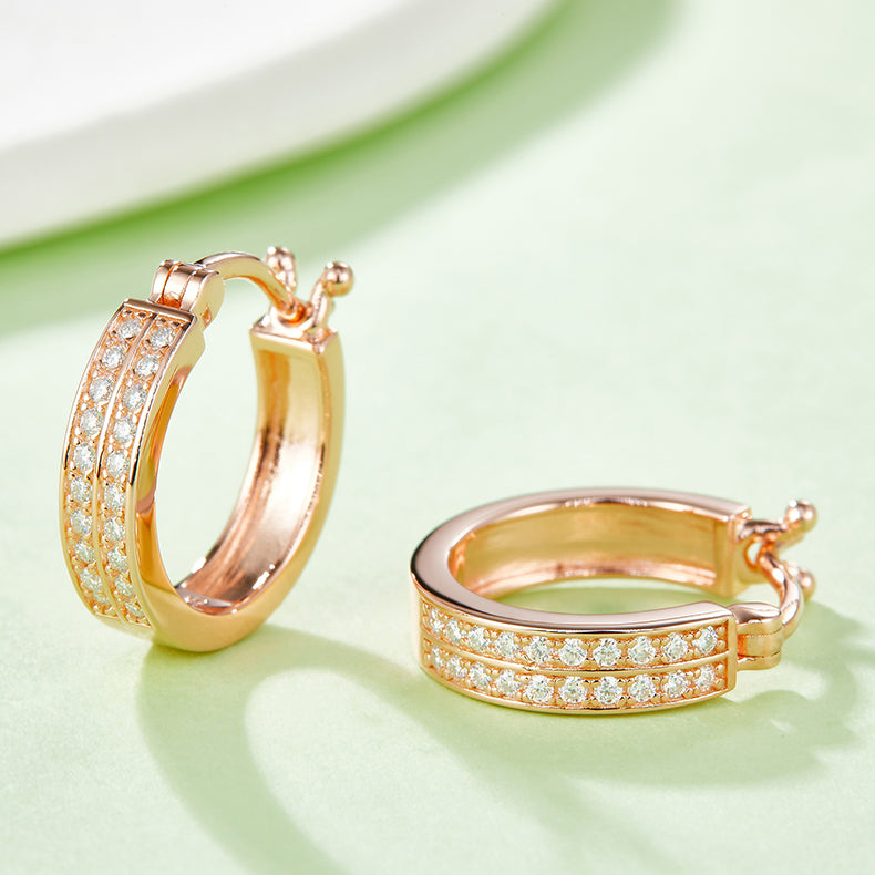 18kt Sterling Silver Half Pave Double-Row Moissanite Hoop Earrings