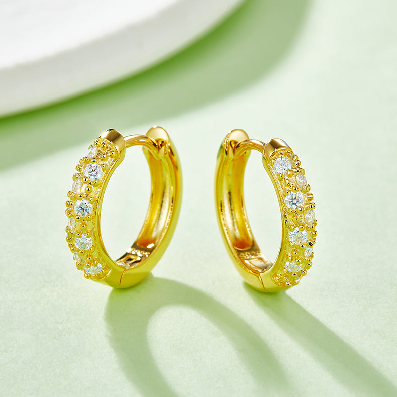 18kt Gold Plated 0.27ct S925 Sterling Silver Half Pave Double-Row Moissanite Hoop Earrings