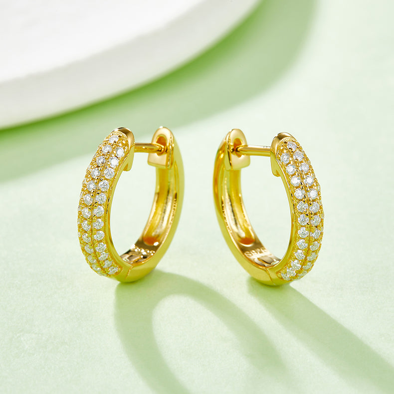 18kt Sterling Silver Half Three-Row Hoop Earrings with 0.37CT Moissanite