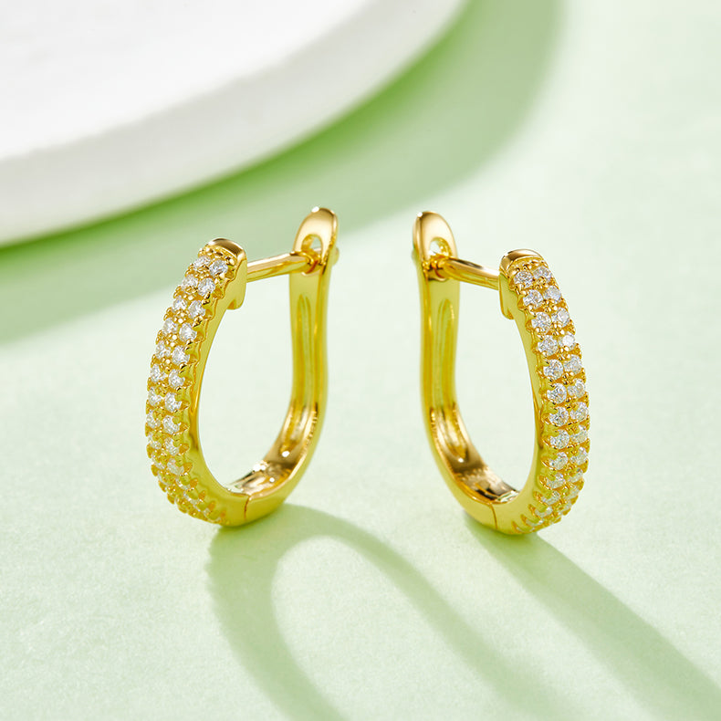 Double-Row Half Hoop Earrings in S925 Silver with Moissanite