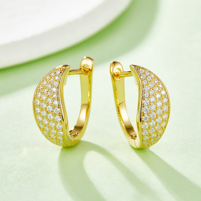 18kt Sterling Silver Half Pave Four-Row Moissanite Hoop Earrings