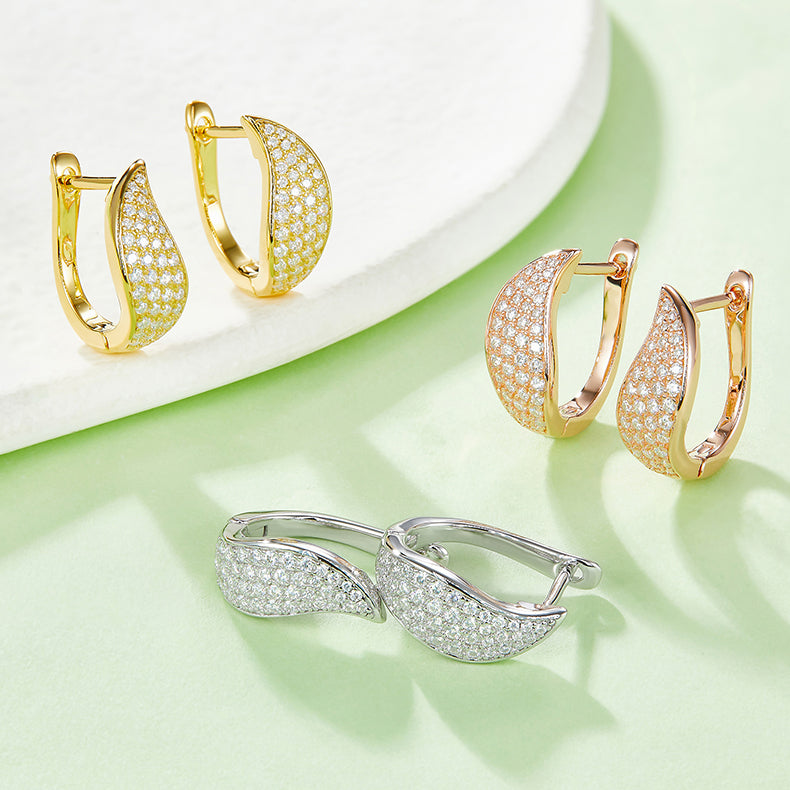 18kt Sterling Silver Half Pave Four-Row Moissanite Hoop Earrings