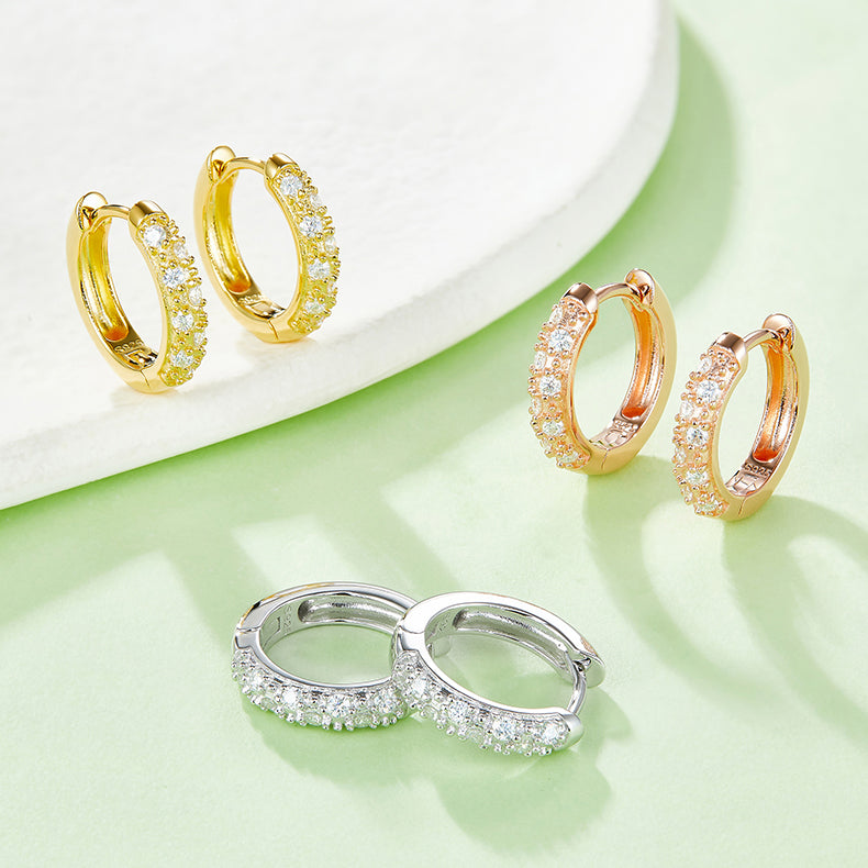 18kt Gold Plated 0.27ct S925 Sterling Silver Half Pave Double-Row Moissanite Hoop Earrings