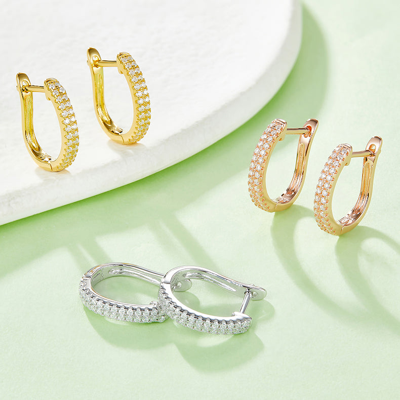 Double-Row Half Hoop Earrings in S925 Silver with Moissanite