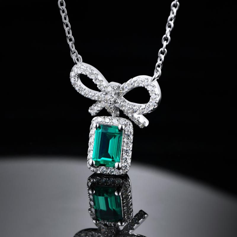 18K Gold Plated S925 Sterling Silver Emerald necklace female rectangle