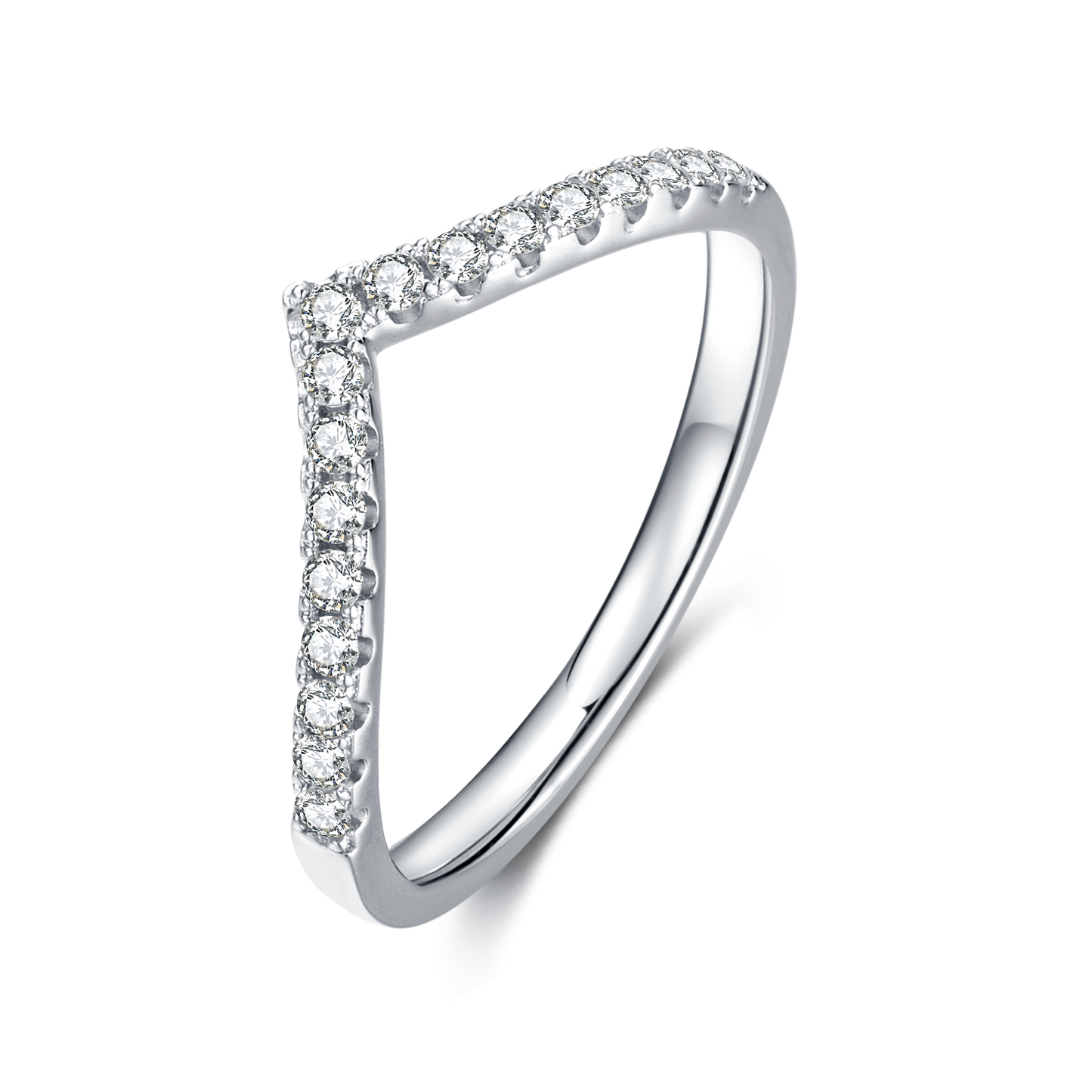 Moissanite 925 Sterling Silver Round V-Ring Bridal Band