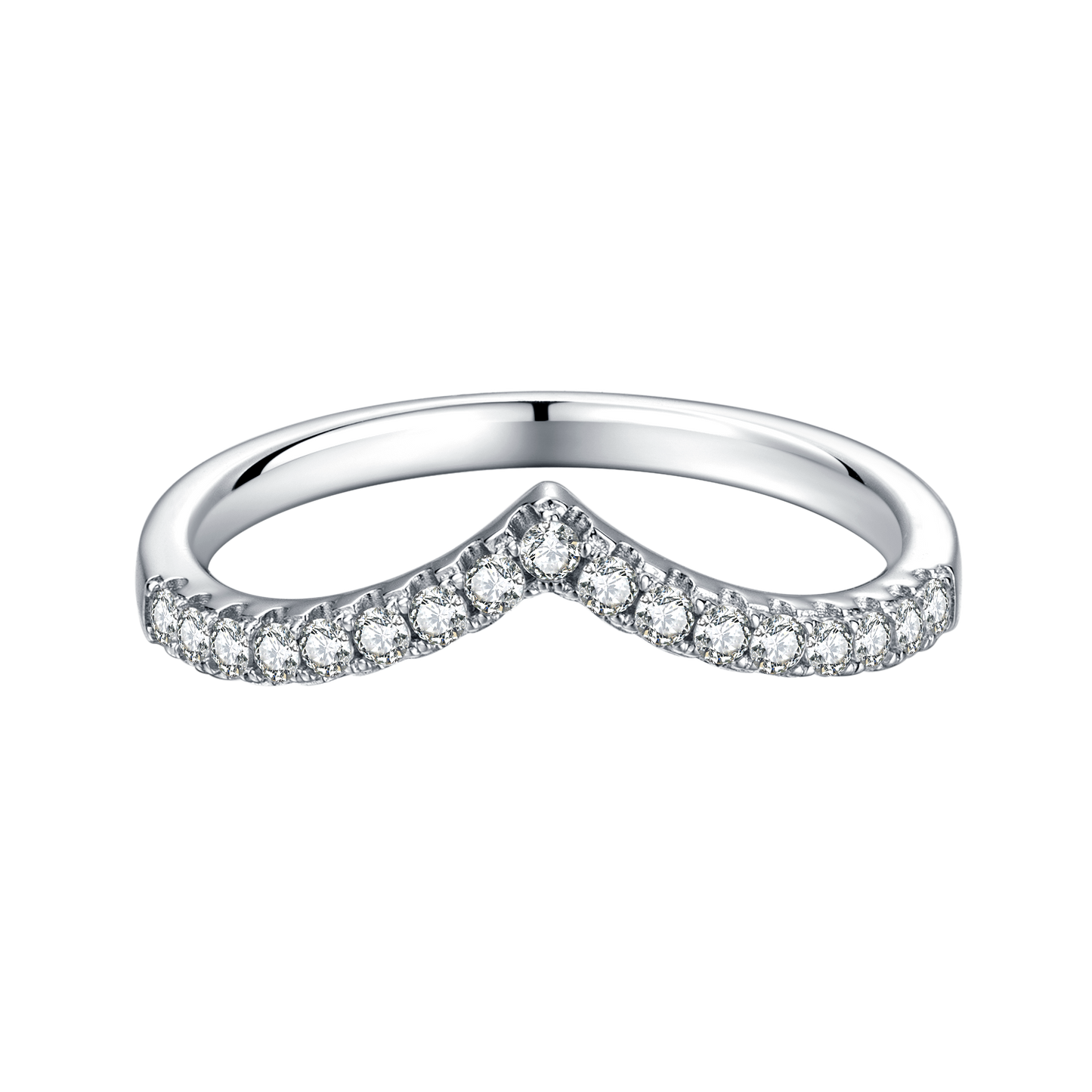 Moissanite 925 Sterling Silver Round V-Ring Bridal Band