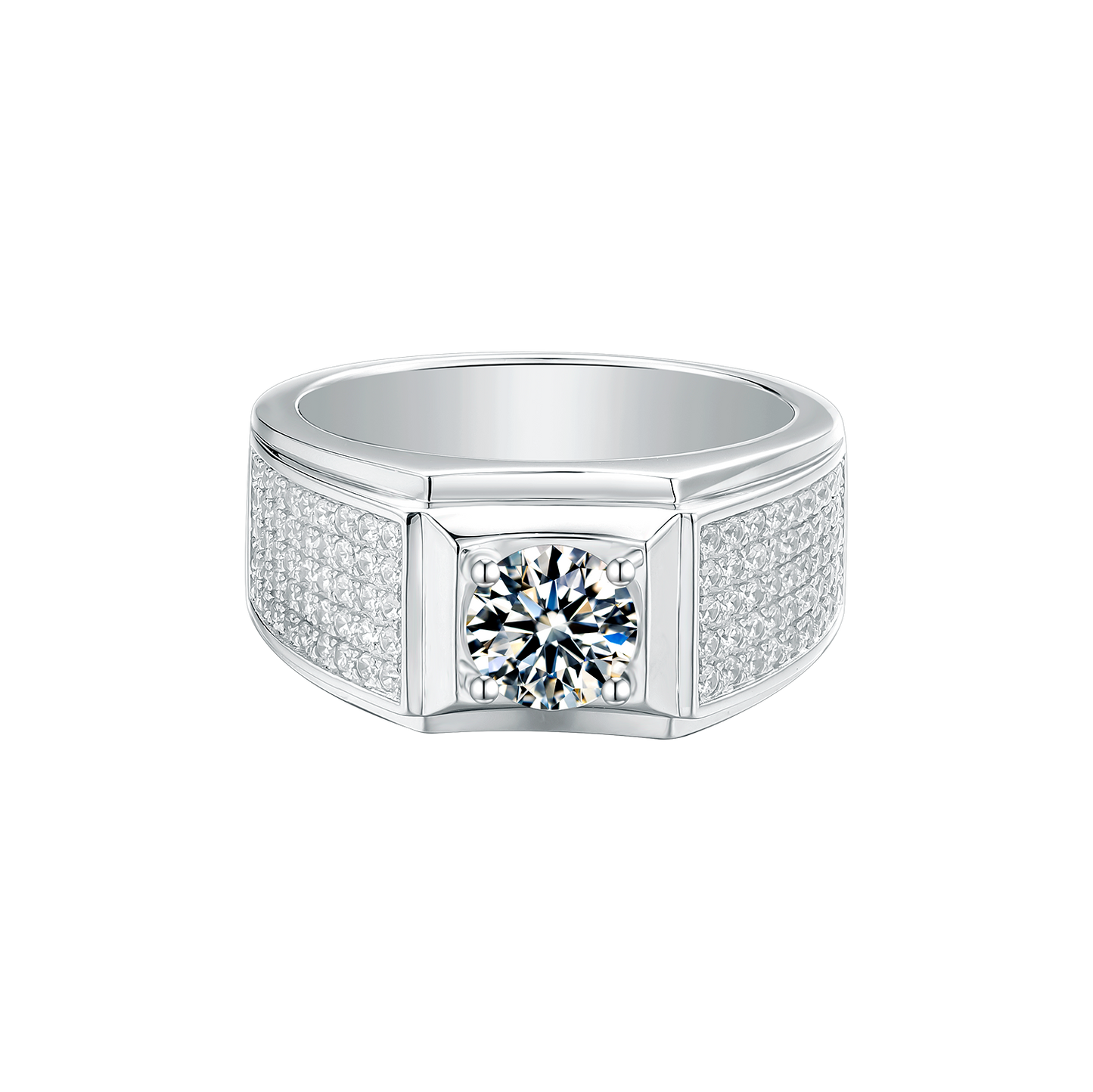 1-Carat D Color Moissanite Men's Ring in 925 Silver