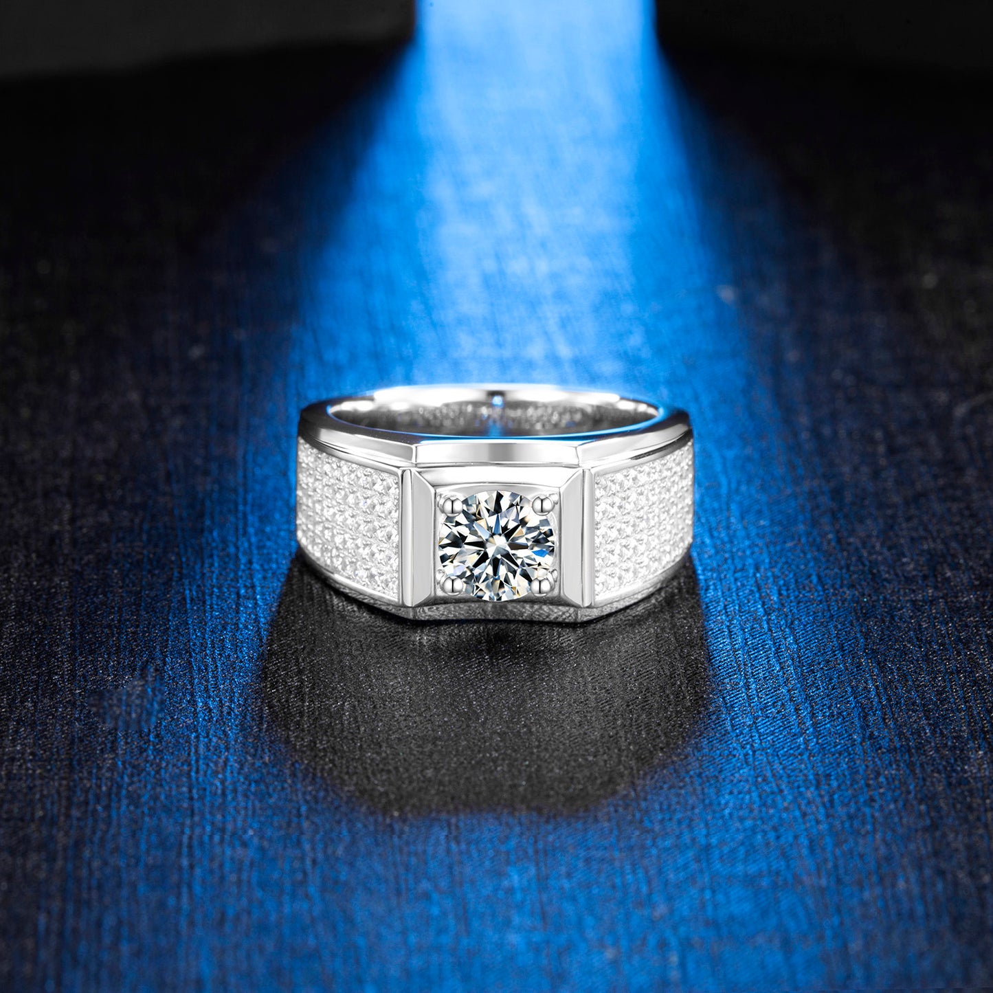 1-Carat D Color Moissanite Men's Ring in 925 Silver