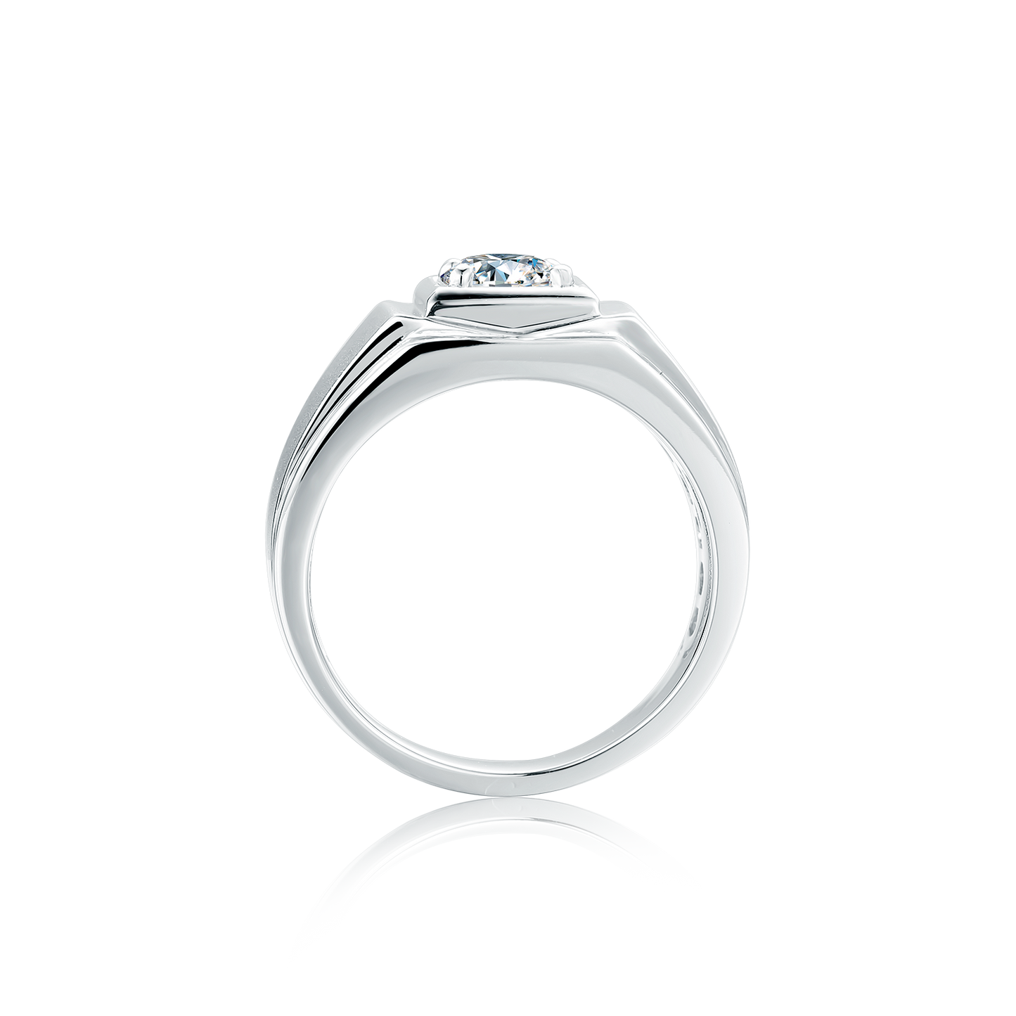 925 Silver Round Moissanite 6.5mm Crown XI Style Men's Ring
