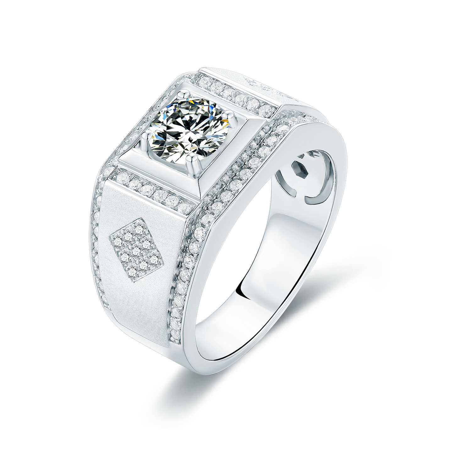 1CT 6.5MM Moissanite Sterling Silver Halo Ring for Men