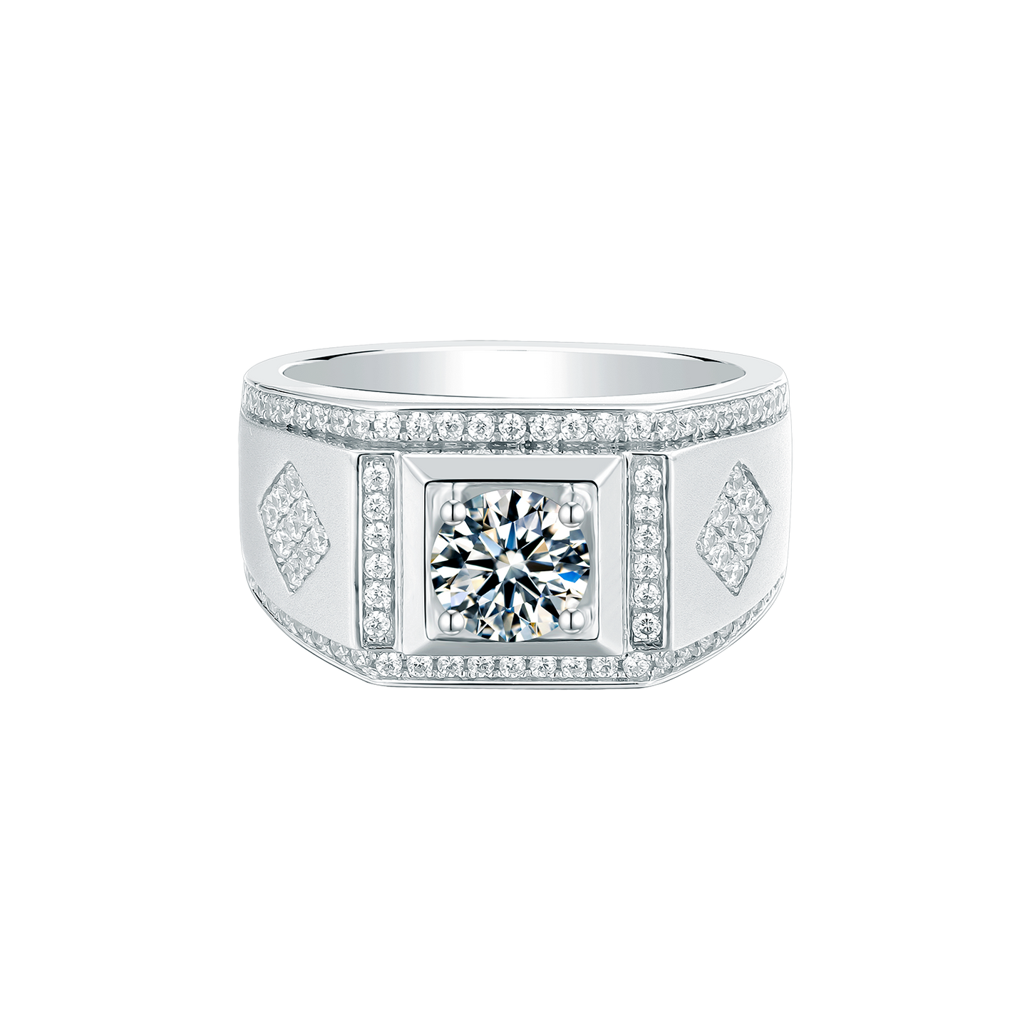 1CT 6.5MM Moissanite Sterling Silver Halo Ring for Men