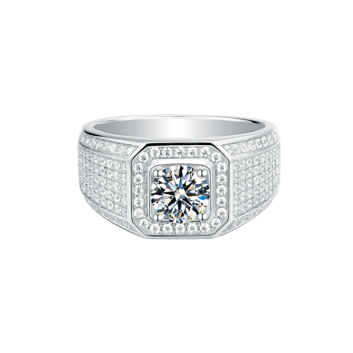 3 Carat Moissanite Men's Ring, 925 Silver D Color VVS1 Full Diamond