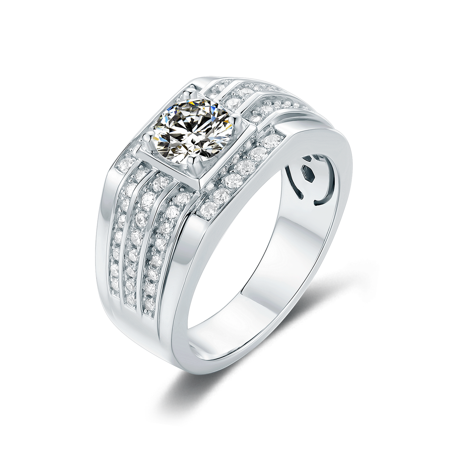 Men's Moissanite Engagement Ring, 1CT Wedding Band in 925 Sterling Silver