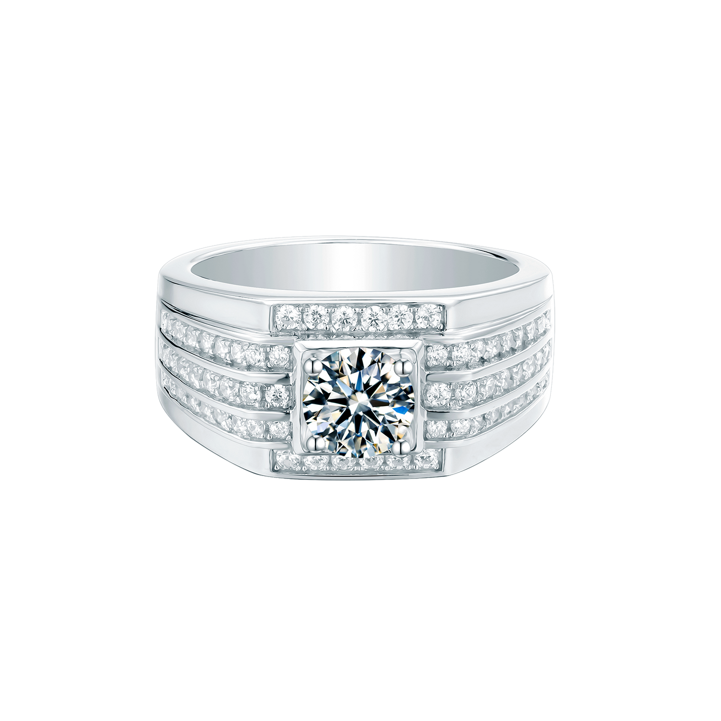 Men's Moissanite Engagement Ring, 1CT Wedding Band in 925 Sterling Silver