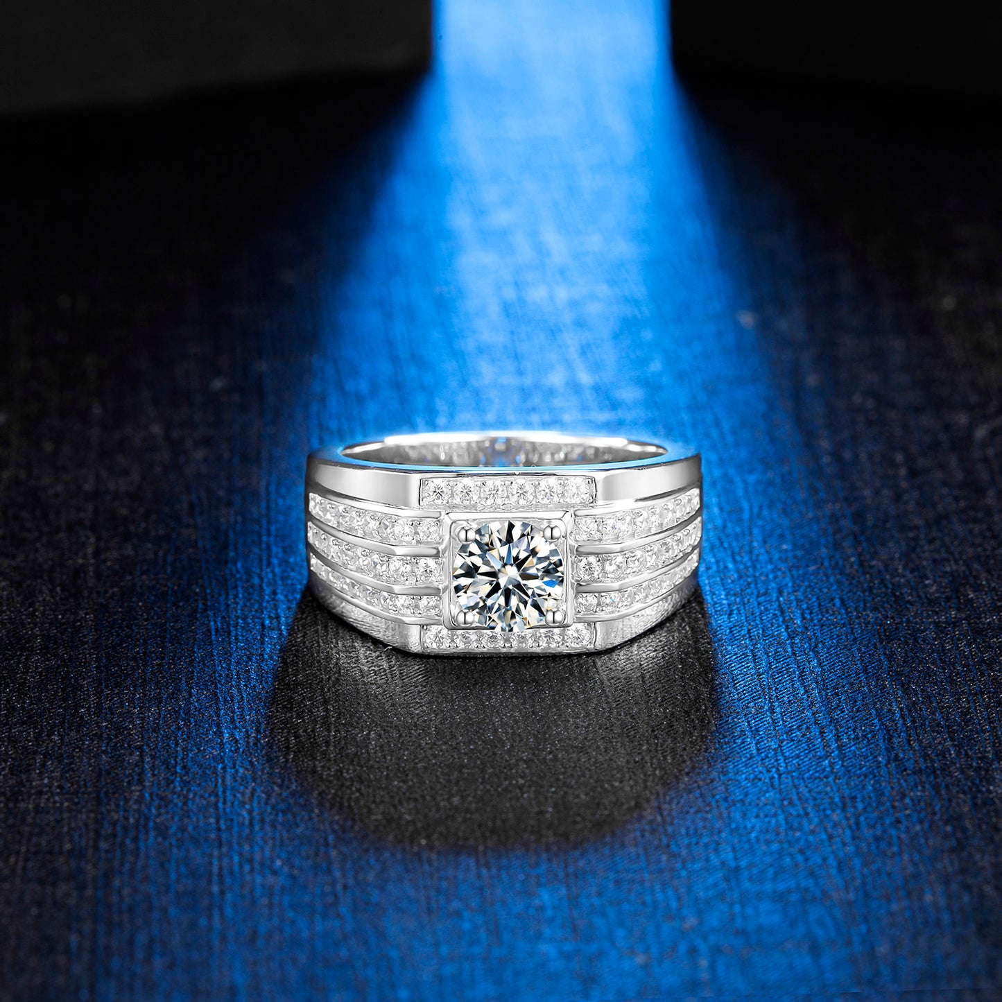 Men's Moissanite Engagement Ring, 1CT Wedding Band in 925 Sterling Silver