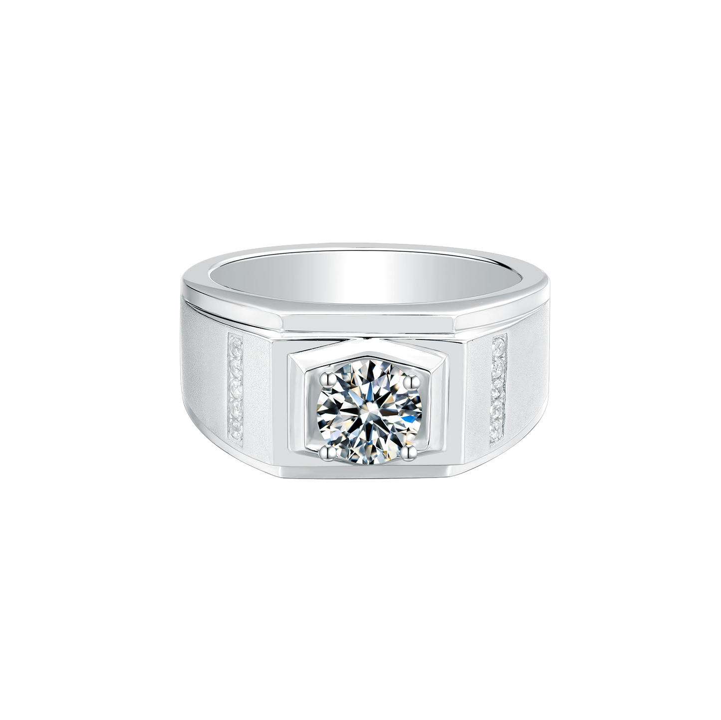 1CT Round Moissanite Wedding Ring for Men in Sterling Silver