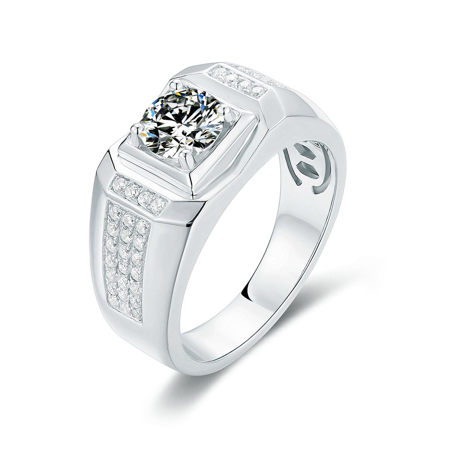 Sterling Silver 1.0CT 6.5mm D VVS1 Moissanite Men's Engagement Ring