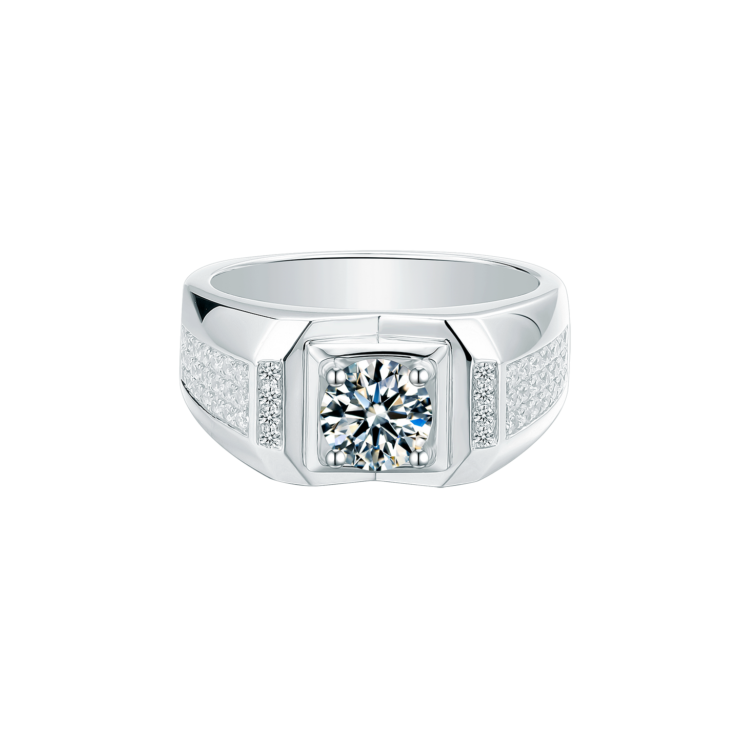 Sterling Silver 1.0CT 6.5mm D VVS1 Moissanite Men's Engagement Ring