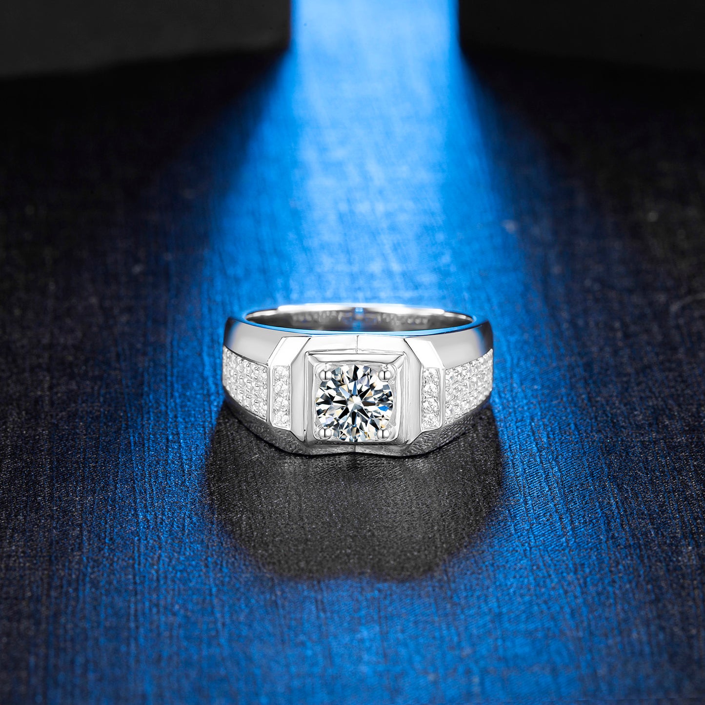 Sterling Silver 1.0CT 6.5mm D VVS1 Moissanite Men's Engagement Ring