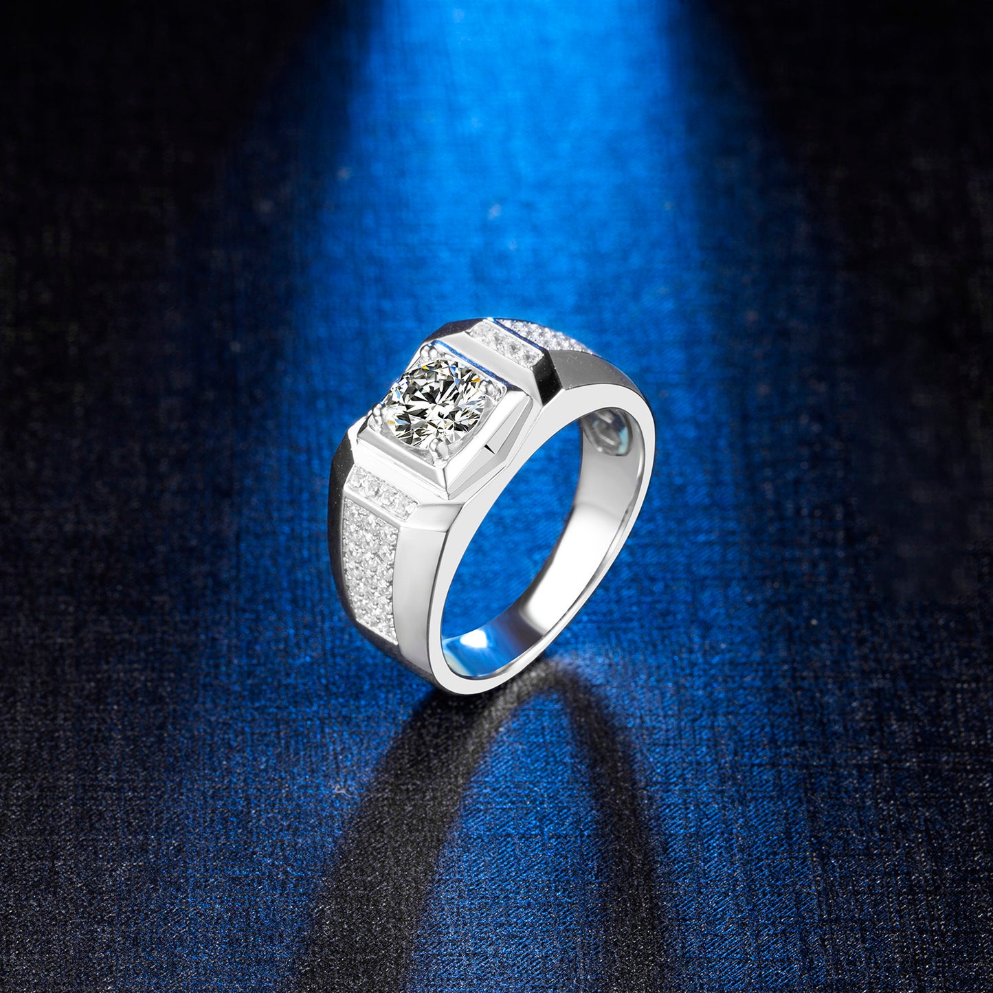 Sterling Silver 1.0CT 6.5mm D VVS1 Moissanite Men's Engagement Ring