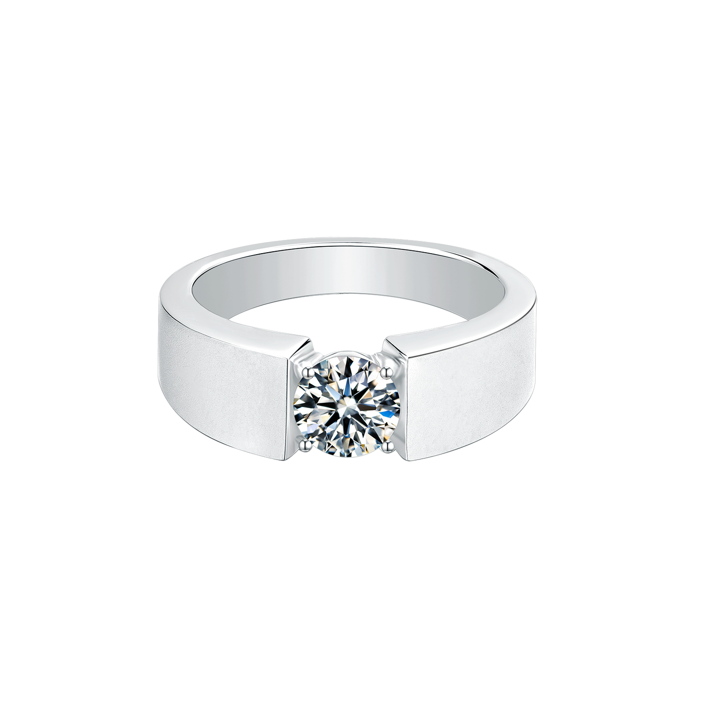 Single Moissanite Diamond 1CT Men's Ring – 925 Sterling Silver