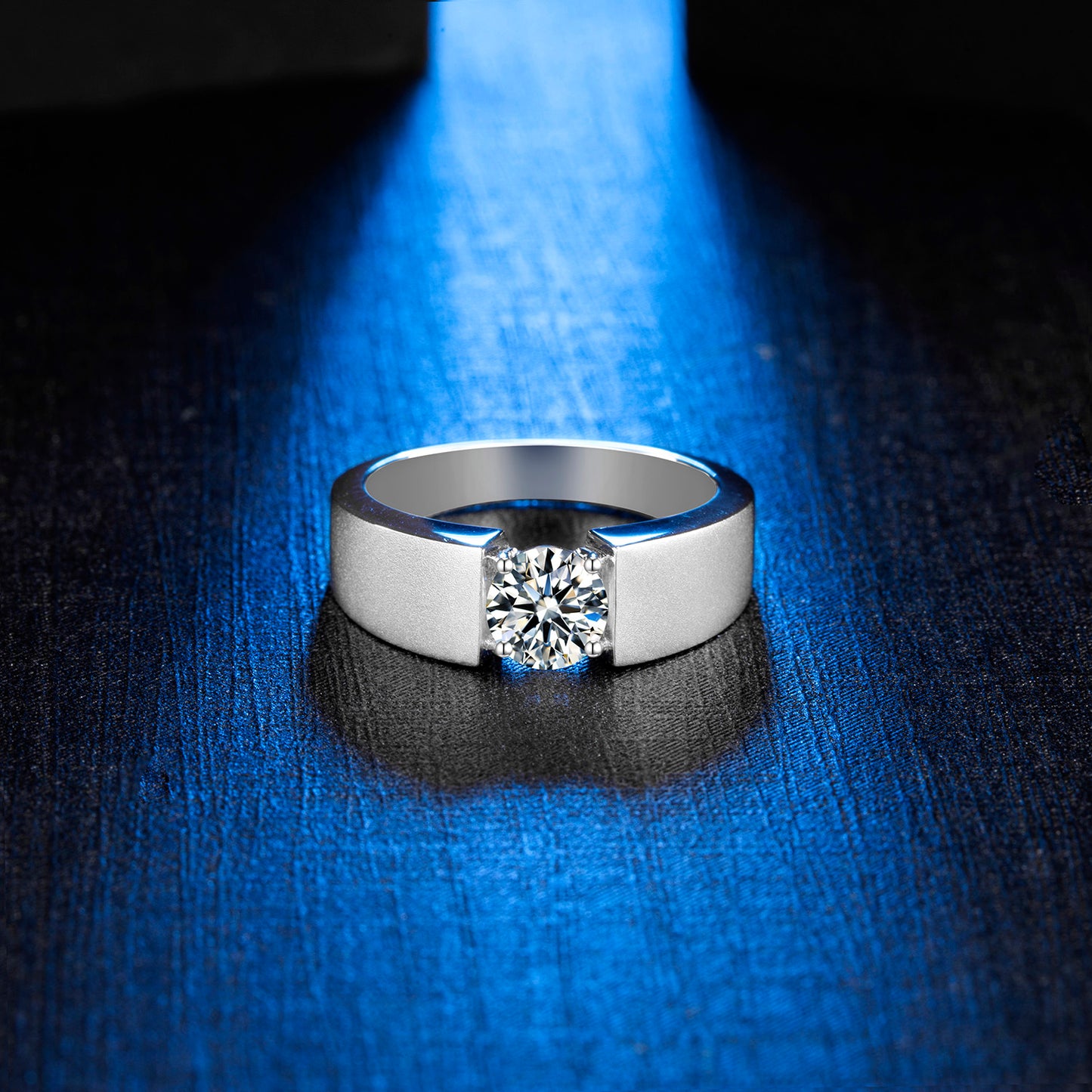 Single Moissanite Diamond 1CT Men's Ring – 925 Sterling Silver