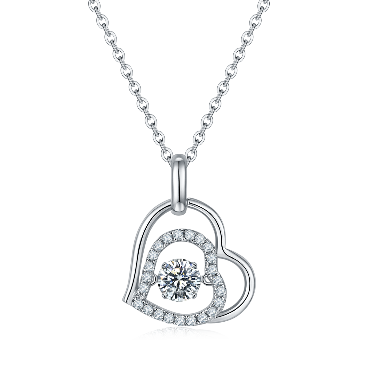 VVS Moissanite Dancing Diamond Double Heart Pendant
