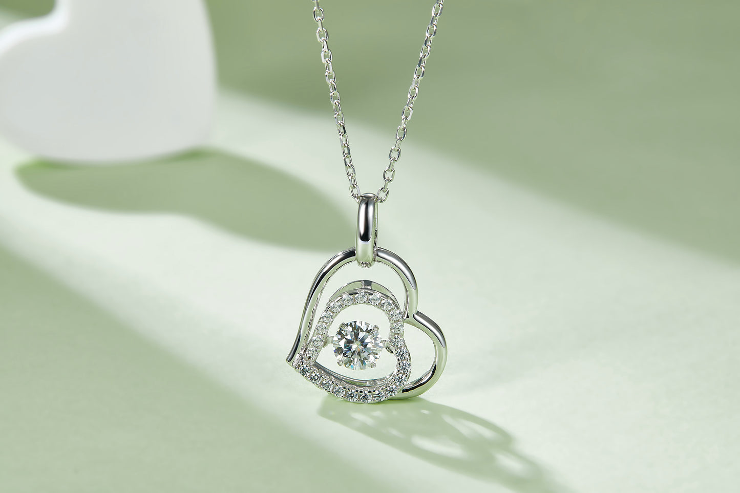 VVS Moissanite Dancing Diamond Double Heart Pendant