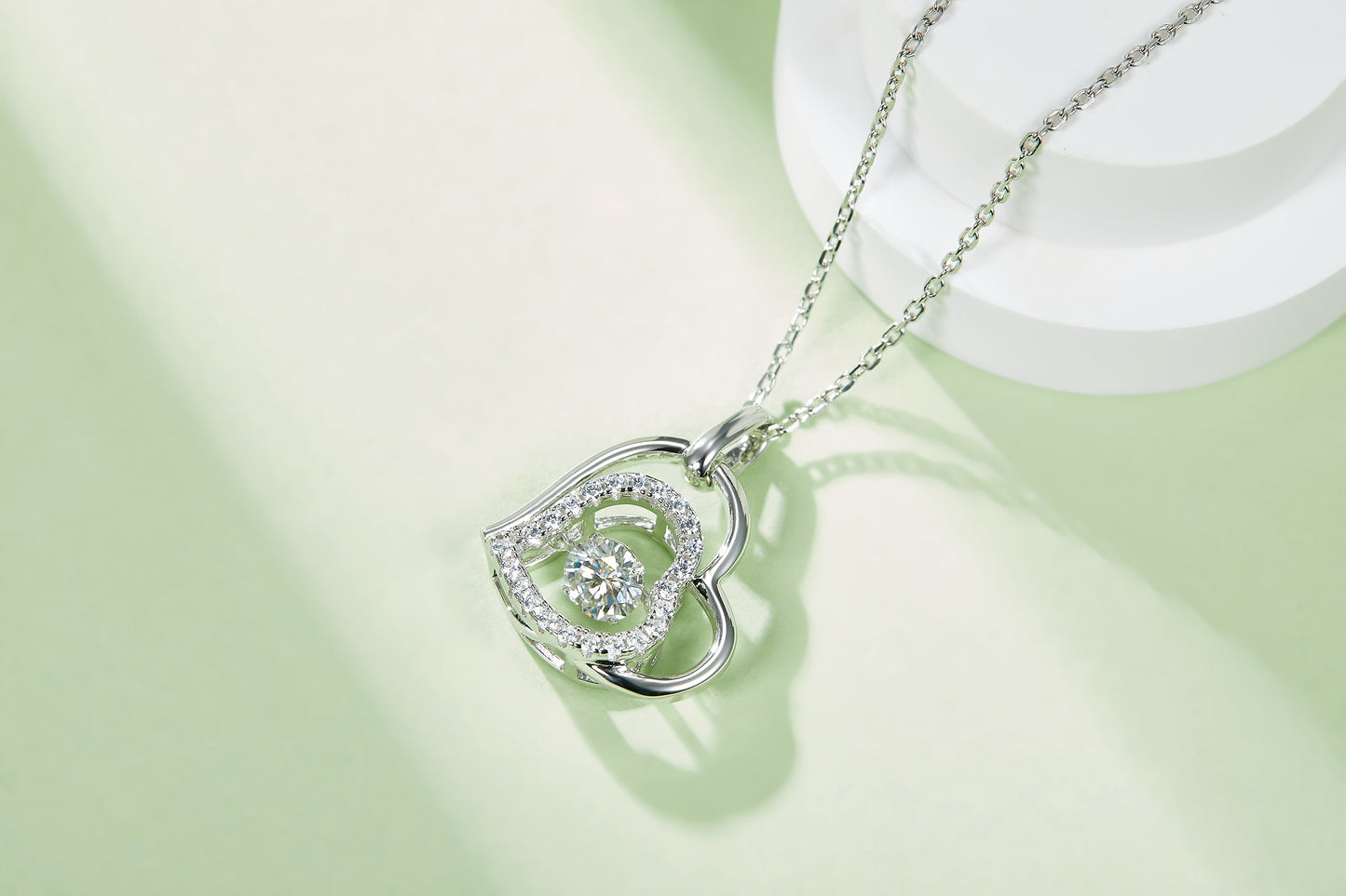 VVS Moissanite Dancing Diamond Double Heart Pendant
