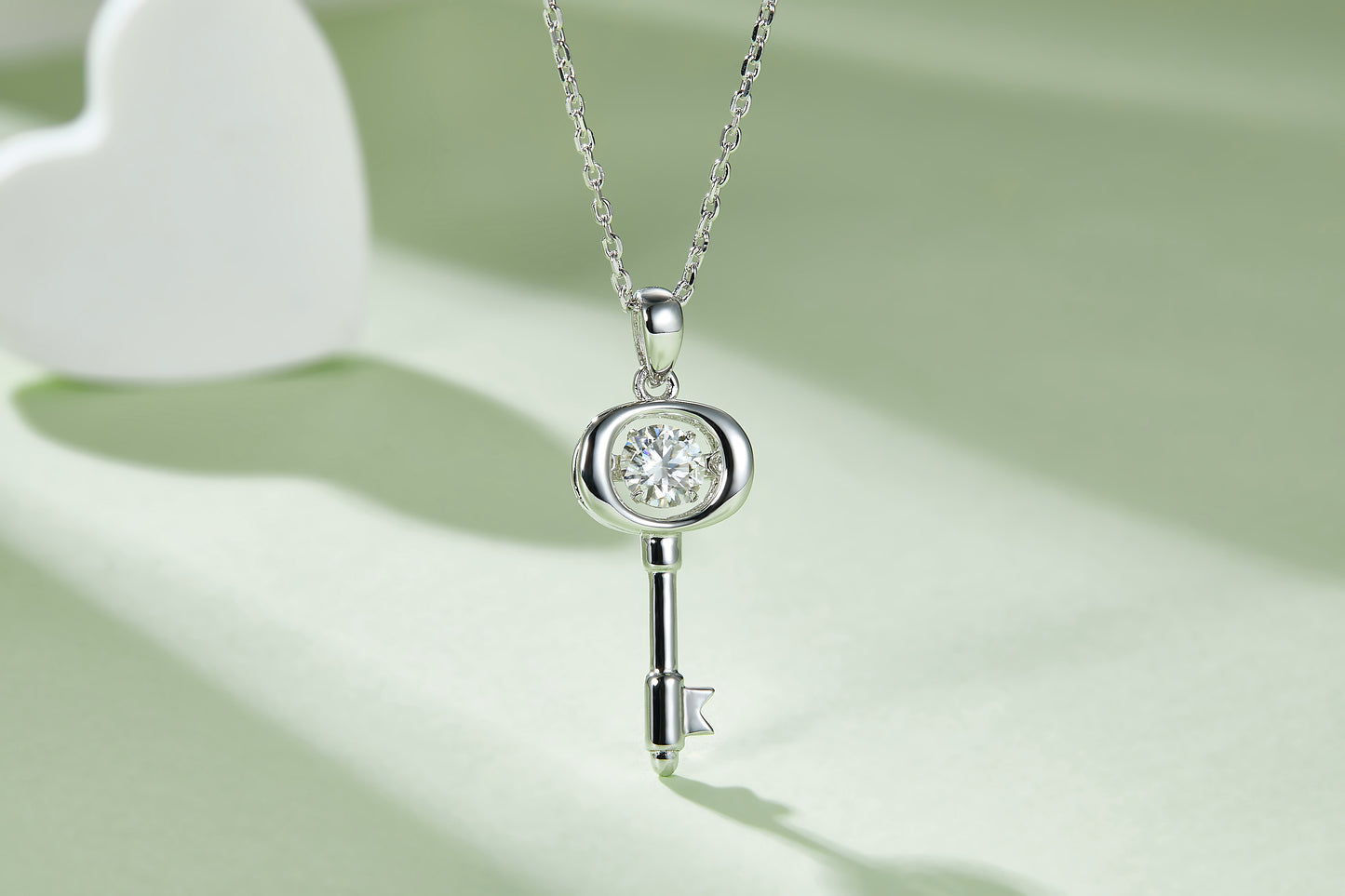 Heart Key Necklace featuring 0.5CT D Grade Moissanite in S925 Silver