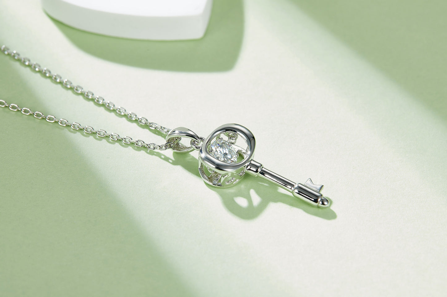 Heart Key Necklace featuring 0.5CT D Grade Moissanite in S925 Silver