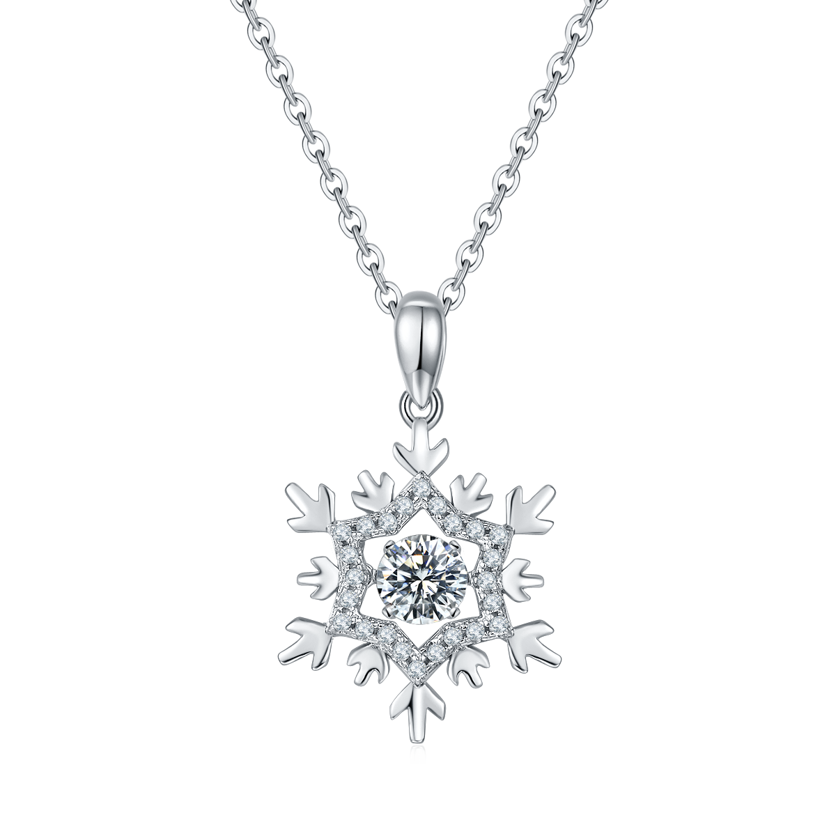 Snowflake-Shaped Moissanite Diamond Pendant Necklace