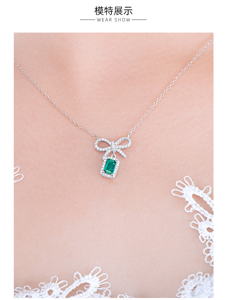 18K Gold Plated S925 Sterling Silver Emerald necklace female rectangle