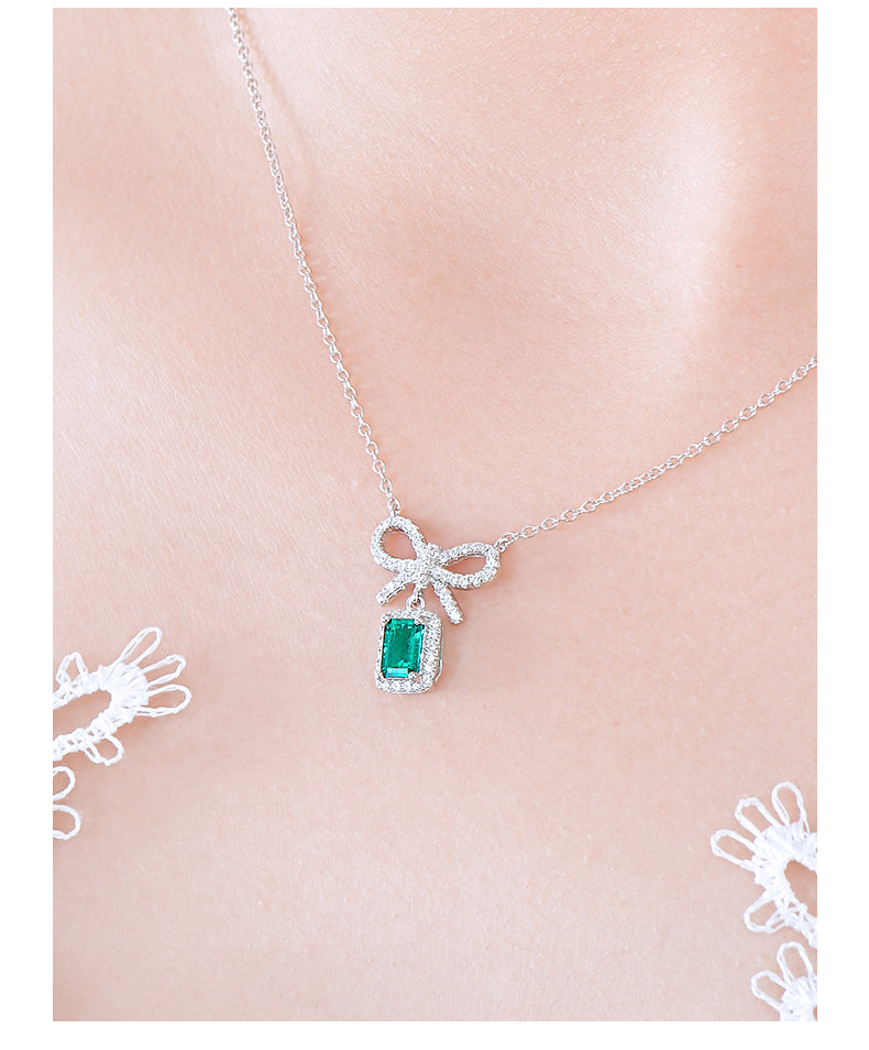 18K Gold Plated S925 Sterling Silver Emerald necklace female rectangle