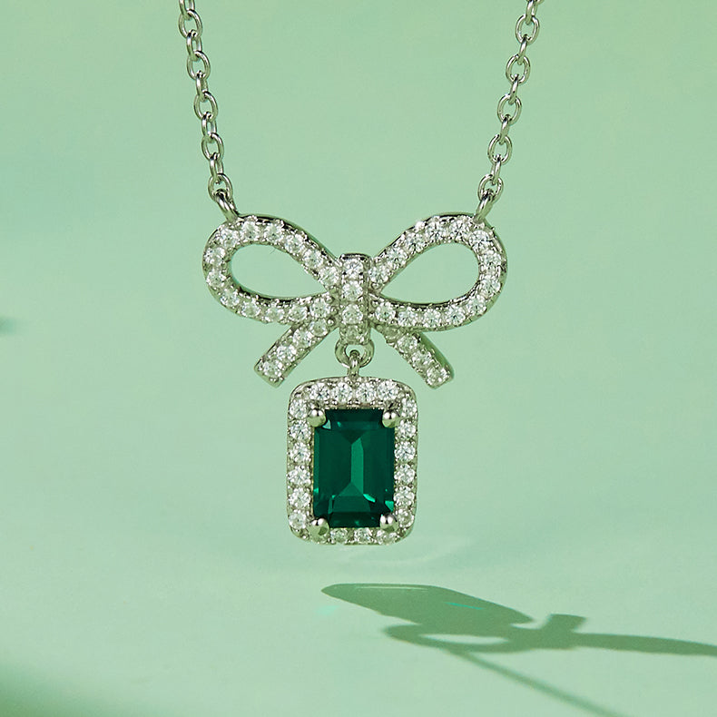 18K Gold Plated S925 Sterling Silver Emerald necklace female rectangle
