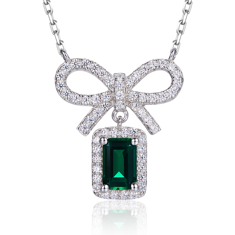 18K Gold Plated S925 Sterling Silver Emerald necklace female rectangle