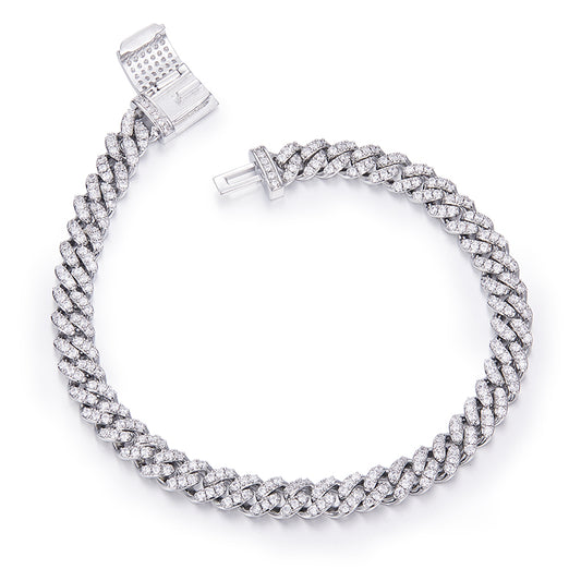 Men's 6mm Cuban Link Bracelet with Full Round VVS Moissanite – Sterling Silver