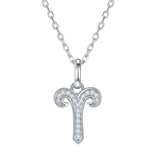 Aries Zodiac Moissanite Pendant Necklace – 925 Sterling Silver, 18K White Gold Plating