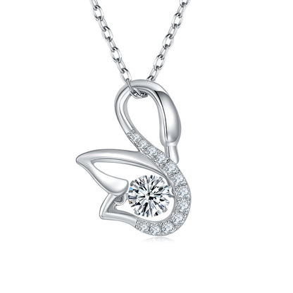 Dancing Swan Moissanite Necklace in S925 Silver 18K White Gold Plated
