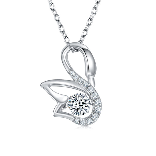 Dancing Swan Moissanite Necklace in S925 Silver 18K White Gold Plated
