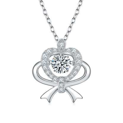 Bow and Heart Necklace with Moissanite in 925 Sterling Silver