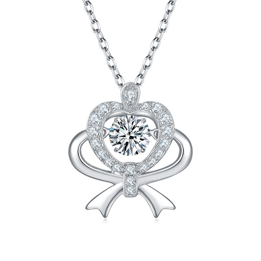 Bow and Heart Necklace with Moissanite in 925 Sterling Silver